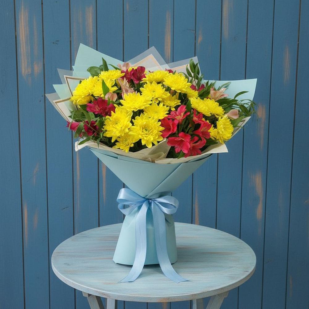 Букет цветов из: Альстромерии и Хризантемы в Пески