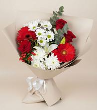 Букет цветов из:  Розы, Хризантемы, Герберы и Лилии в Пески