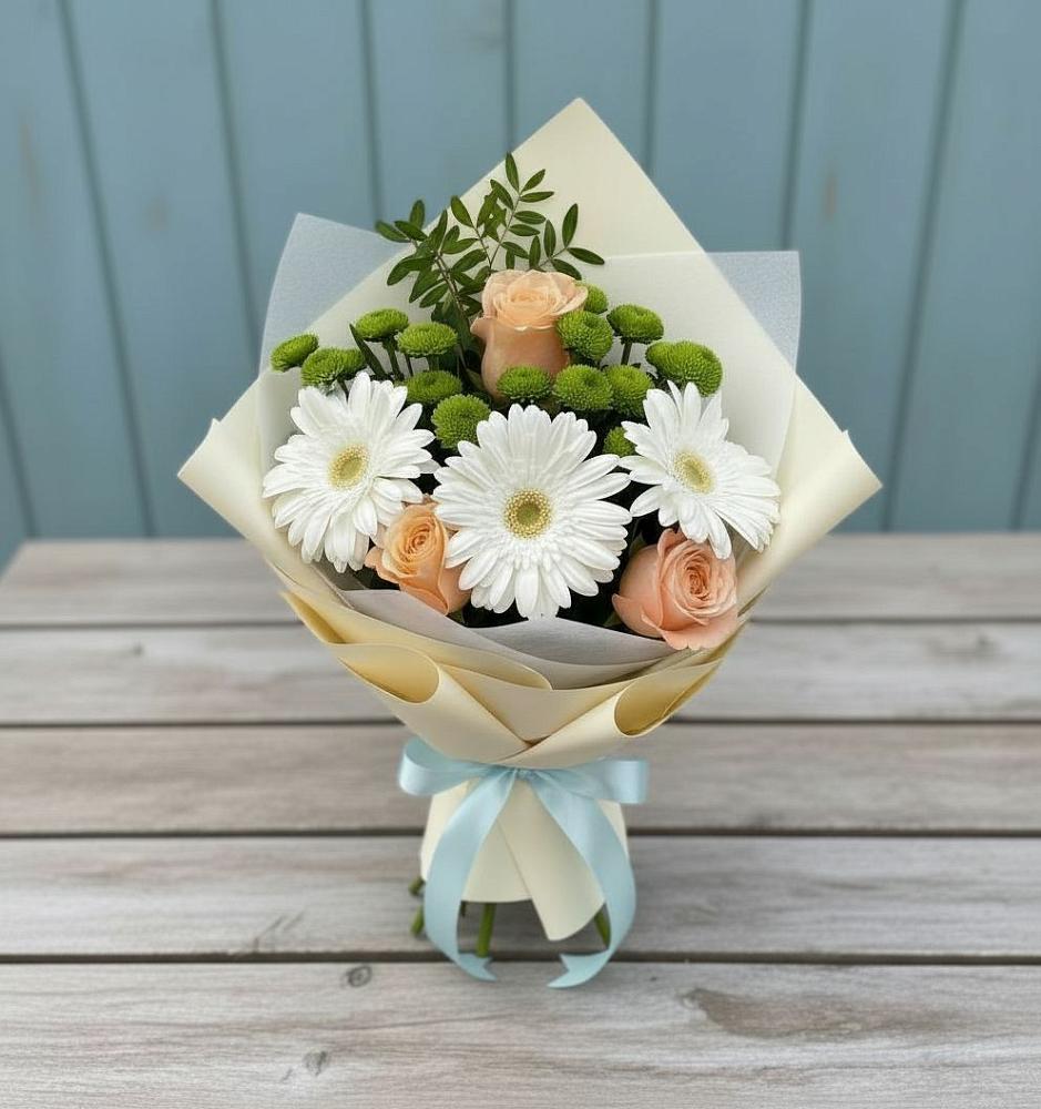 Букет цветов из: Герберы, Розы и Хризантемы в Пески