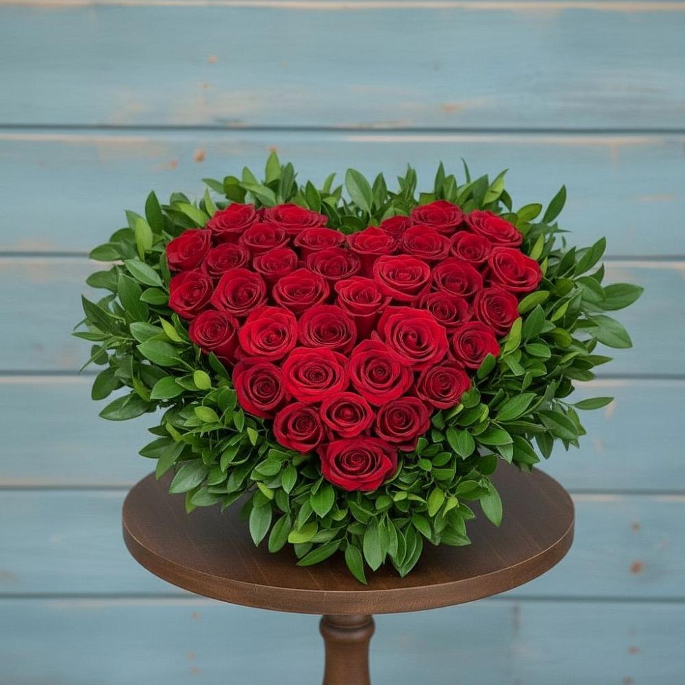 Цветочная композиция из Розы в виде сердца в Пески