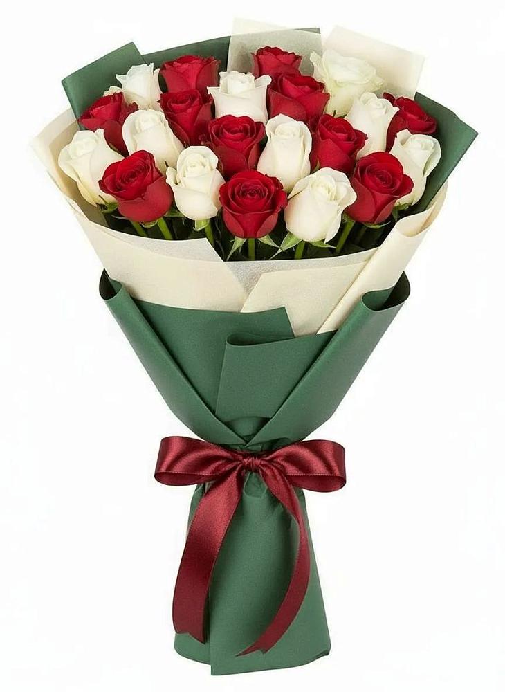 Букет Микс из красных и белых роз в Пески