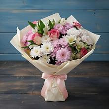 Букет цветов из:  Хризантемы, Альстромерии и Розы в Пески