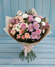 Букет цветов из:  Хризантемы, Розы и Альстромерии в Пески